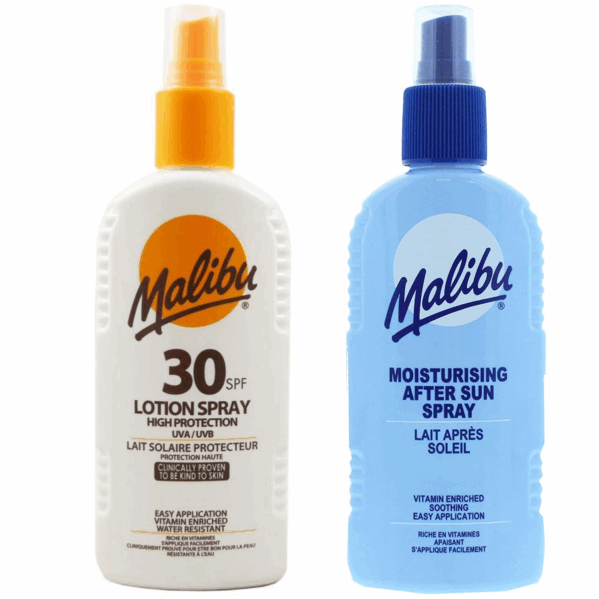 Malibu SPF30 Wodoodporny Spray 200ml + Balsam W Sprayu Po Opalaniu 200ml