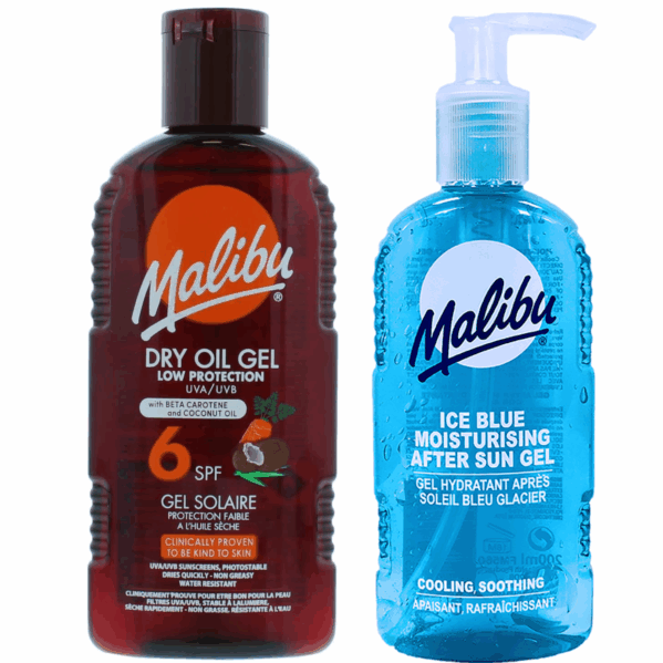 Malibu Suchy Olejek W Żelu SPF6 200ml + Żel Po Opalaniu 200ml