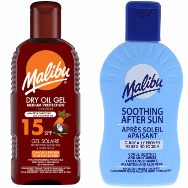 Malibu Suchy Olejek W Żelu SPF15 200ml + Balsam Po Opalaniu 200ml