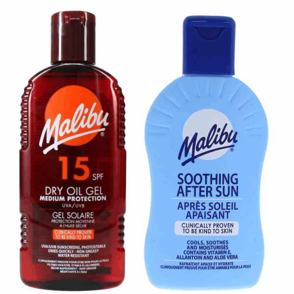 Malibu Suchy Olejek W Żelu SPF15 200ml + Balsam Po Opalaniu 200ml