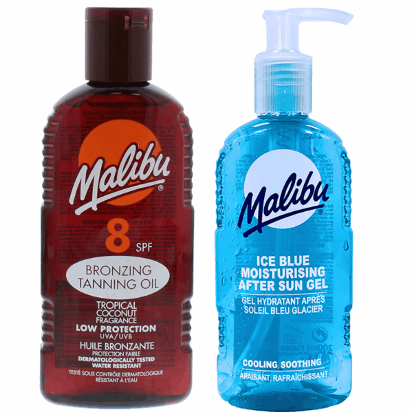 Malibu Olejek Do Opalania SPF8 200ml + Ice Blue Żel Po Opalaniu 200ml
