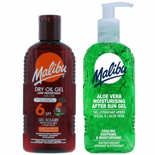Malibu Suchy Olejek W Żelu SPF6 200ml + Aloe Żel Po Opalaniu 200ml