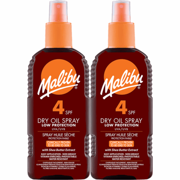 Malibu Dry Oil Spray SPF4 Olejek Brązujący Do Opalania 200ml x2szt