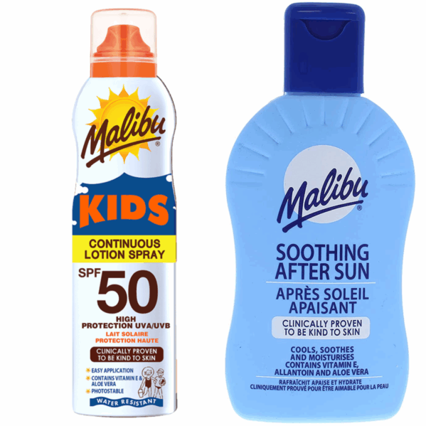 Malibu Mleczko W Aerozolu Dla Dzieci SPF50 175ml + Balsam Po Opalaniu 200ml