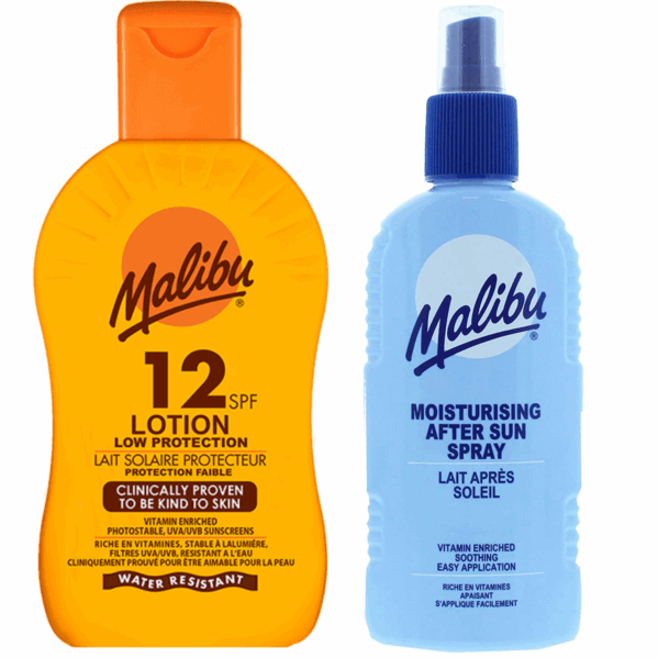 Malibu SPF12 Ochronny Balsam 200ml + Balsam W Sprayu Po Opalaniu 200ml