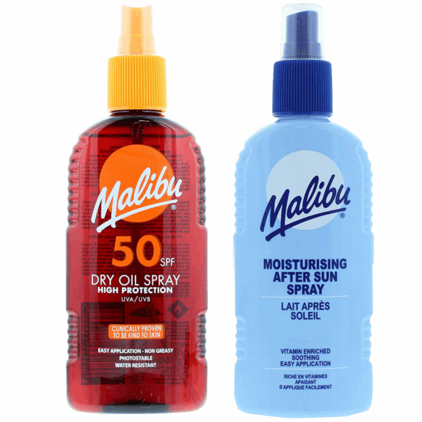Malibu SPF50 Olejek Brązujący 200ml + Balsam W Sprayu Po Opalaniu 200ml