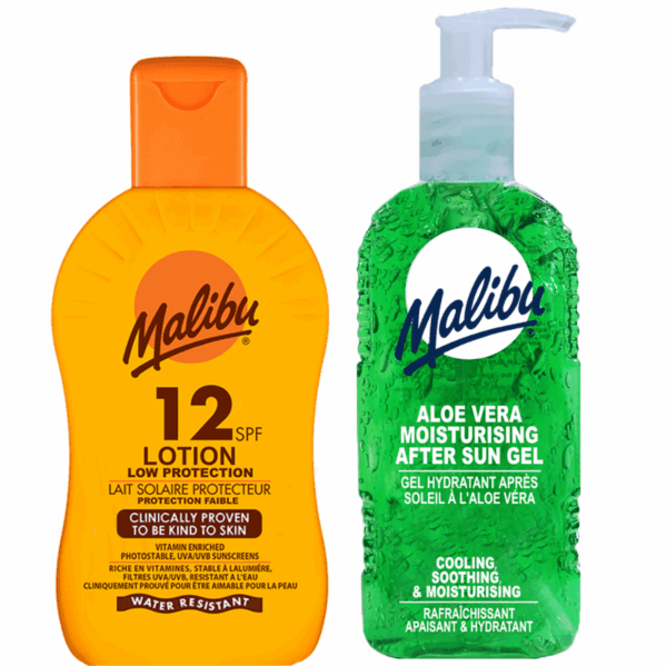 Malibu SPF12 Ochronny Balsam 200ml + Aloe Żel Po Opalaniu 200ml