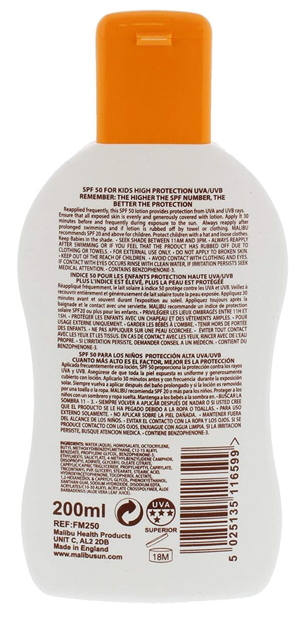 Malibu Kids Lotion Balsam Ochronny Dla Dzieci SPF50 200ml x2szt - obrazek 2