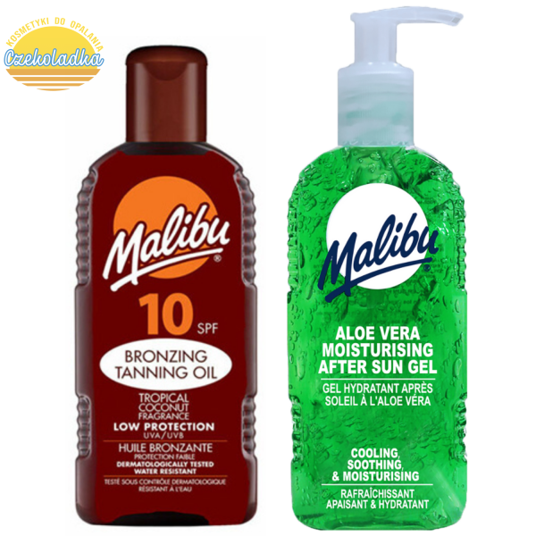 Malibu Olejek Do Opalania SPF10 200ml + Aloe Żel Po Opalaniu 200ml