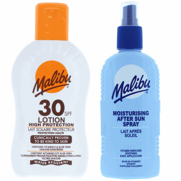 Malibu SPF30 Wodoodporny Balsam 200ml + Balsam W Sprayu Po Opalaniu 200ml