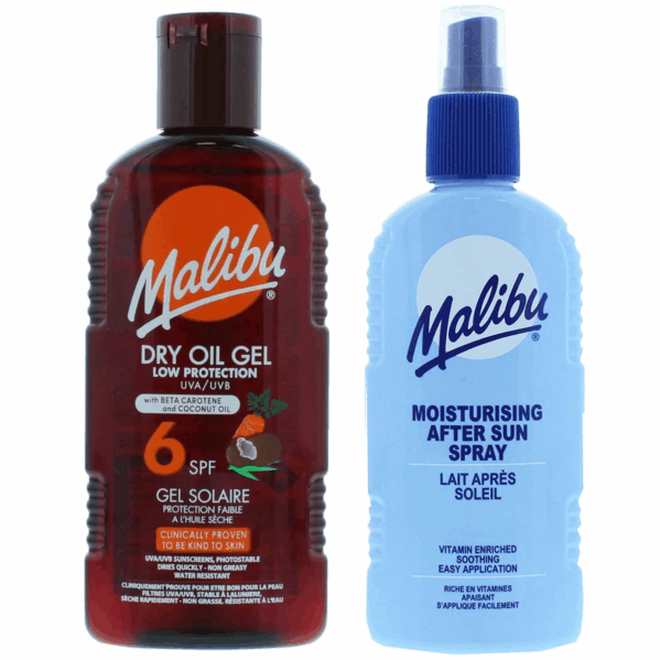 Malibu Suchy Olejek W Żelu SPF6 200ml + Balsam W Sprayu Po Opalaniu 200ml