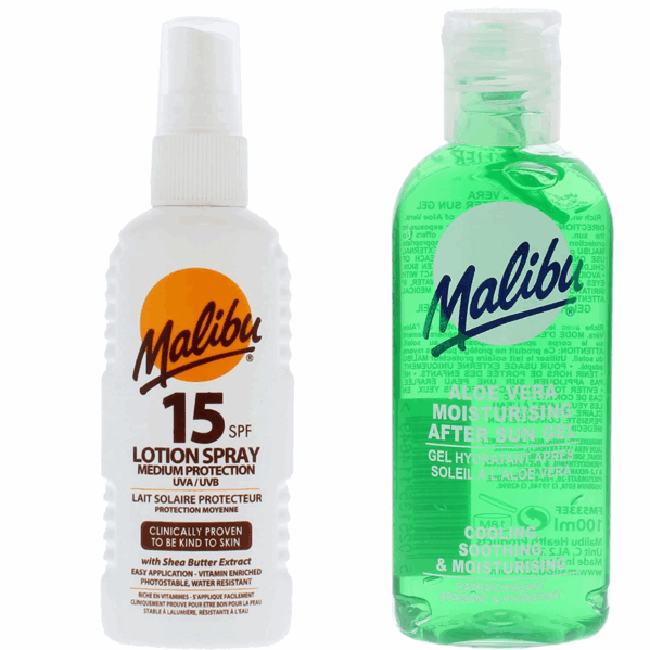Malibu Wodoodporny Spray SPF15 100ml + Aloe Po Opalaniu 100ml
