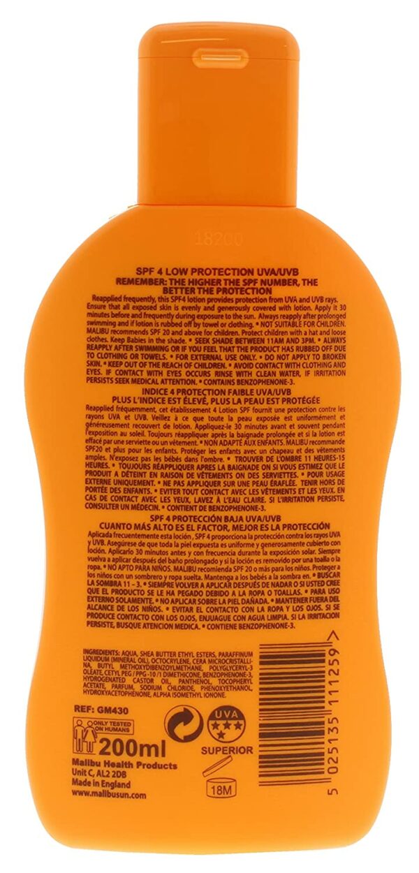Malibu Lotion Protection SPF4 Ochronny Balsam 200ml - obrazek 2
