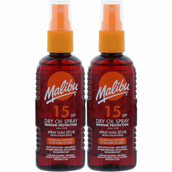 Malibu Dry Oil Spray SPF15 Olejek Brązujący Do Opalania 100ml x2szt