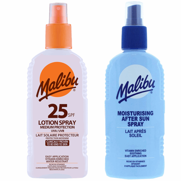 Malibu SPF25 Wodoodporny Spray 200ml + Balsam W Sprayu Po Opalaniu 200ml