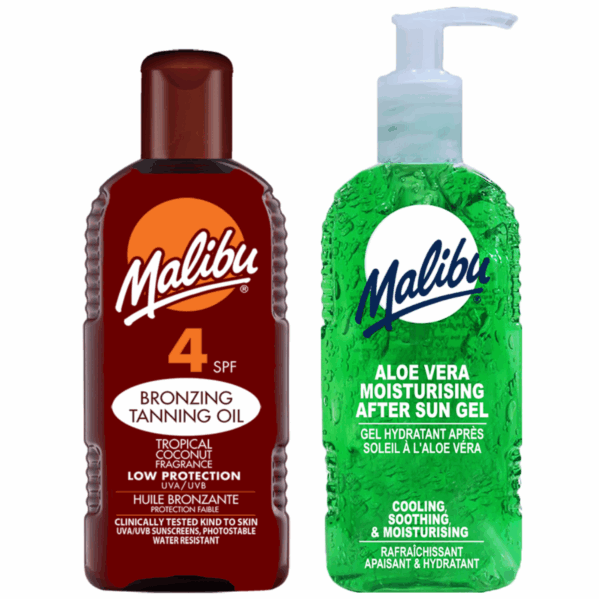 Malibu Olejek Do Opalania SPF4 200ml + Aloe Żel Po Opalaniu 200ml