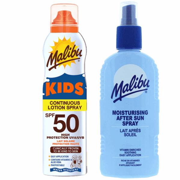 Malibu Mleczko W Aerozolu Dla Dzieci SPF50 175ml + Balsam W Sprayu Po Opalaniu 200ml