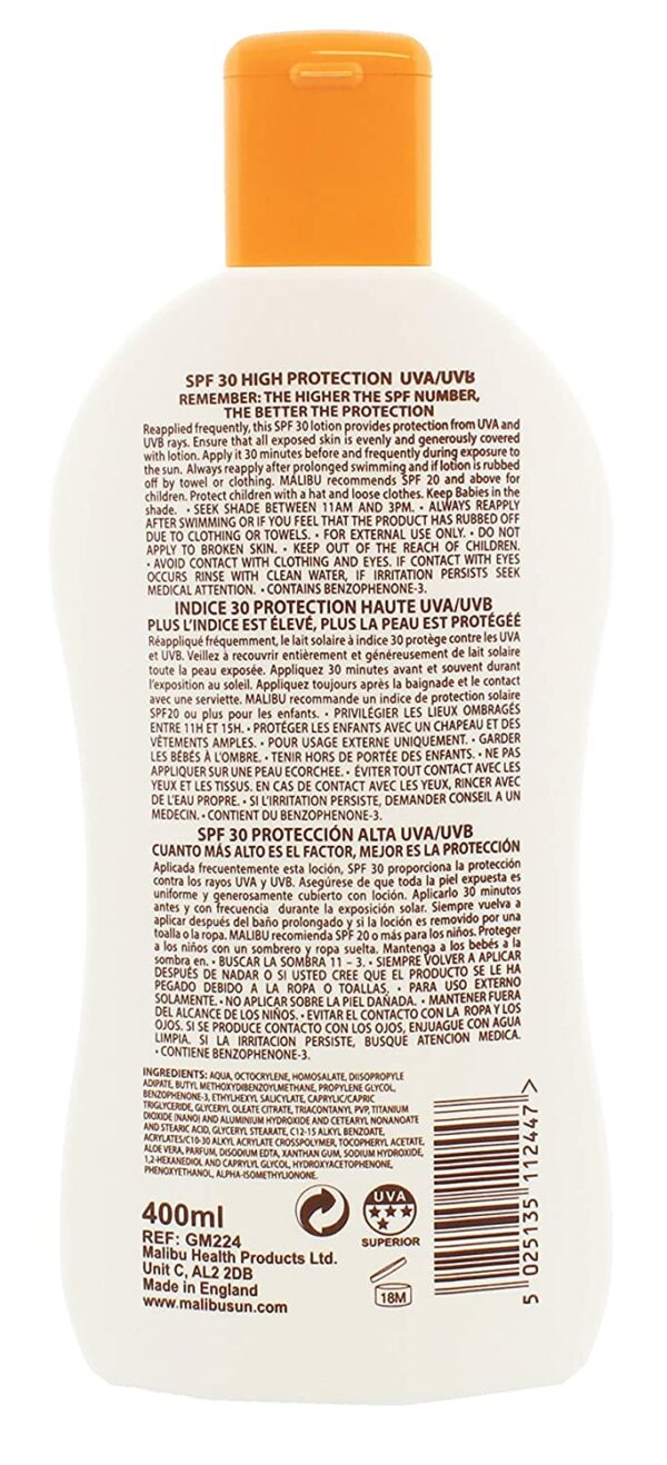 Malibu Protective Lotion SPF30 Wodoodporny Balsam 400ml - obrazek 2