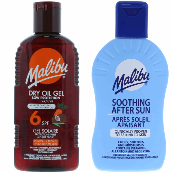 Malibu Suchy Olejek W Żelu SPF6 200ml + Balsam Po Opalaniu 200ml