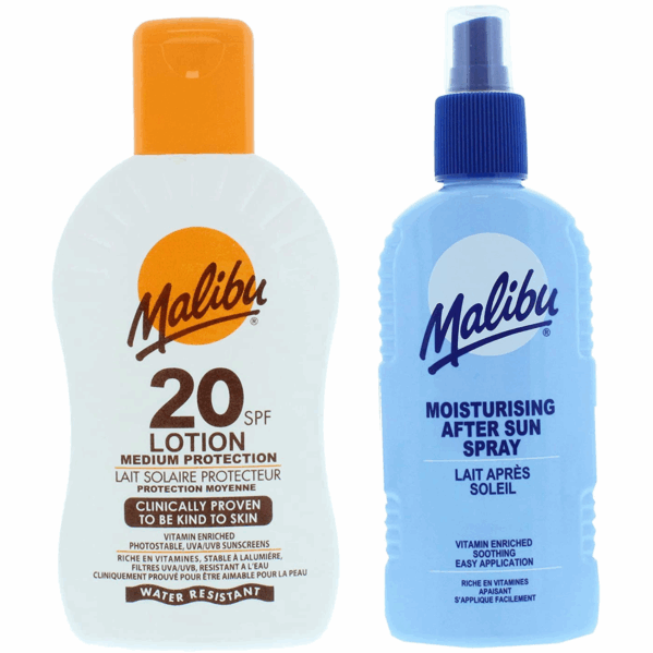 Malibu SPF20 Wodoodporny Balsam 200ml + Balsam W Sprayu Po Opalaniu 200ml