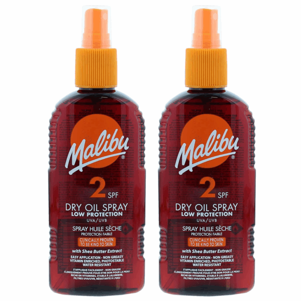 Malibu Dry Oil Spray SPF2 Olejek Brązujący Do Opalania 200ml x2szt