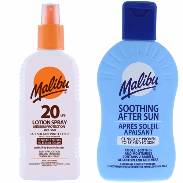 Malibu SPF20 Wodoodporny Spray 200ml + Balsam Po Opalaniu 200ml