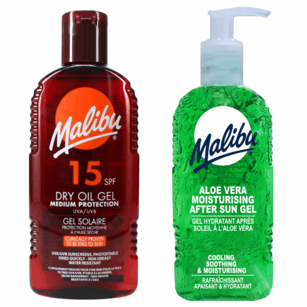 Malibu Suchy Olejek W żelu SPF15 200ml + Aloe Żel Po Opalaniu 200ml