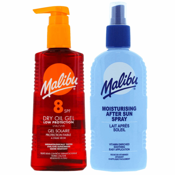Malibu SPF8 Żel Brązujący Do Opalania 200ml + Balsam W Sprayu Po Opalaniu 200ml
