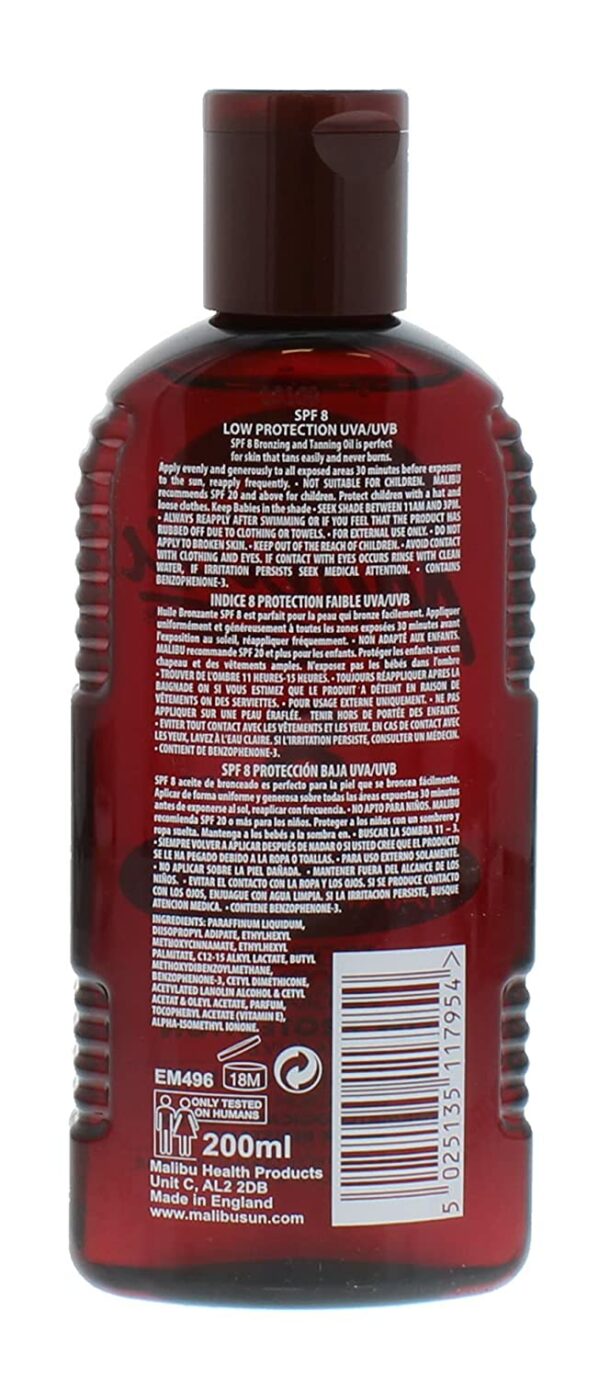 Malibu Tanning Oil Olejek Do Opalania SPF8 200ml x2szt - obrazek 2