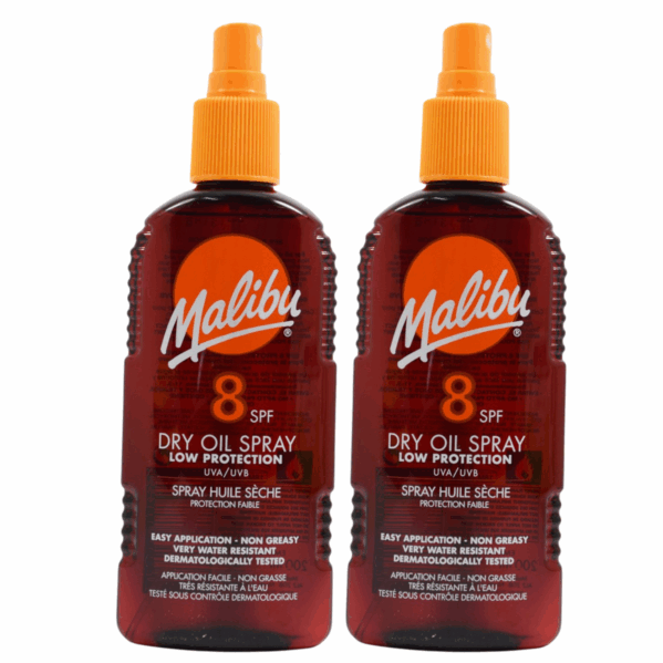 Malibu Dry Oil Spray SPF8 Olejek Brązujący Do Opalania 200ml x2szt