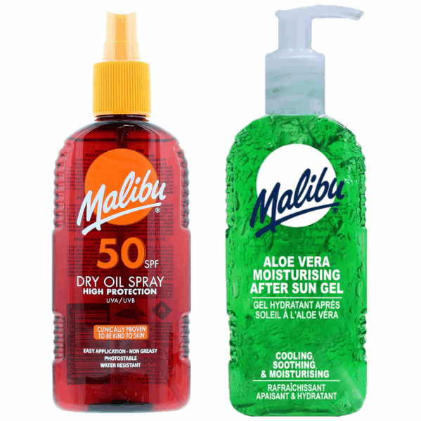 Malibu SPF50 Olejek Brązujący 200ml + Aloe Żel Po Opalaniu 200ml