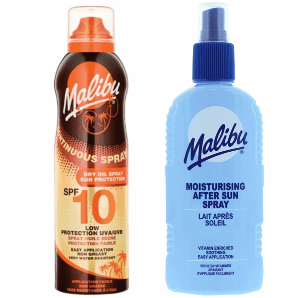 Malibu Suchy Olejek W Aerozolu SPF10 175ml + Balsam W Sprayu Po Opalaniu 200ml