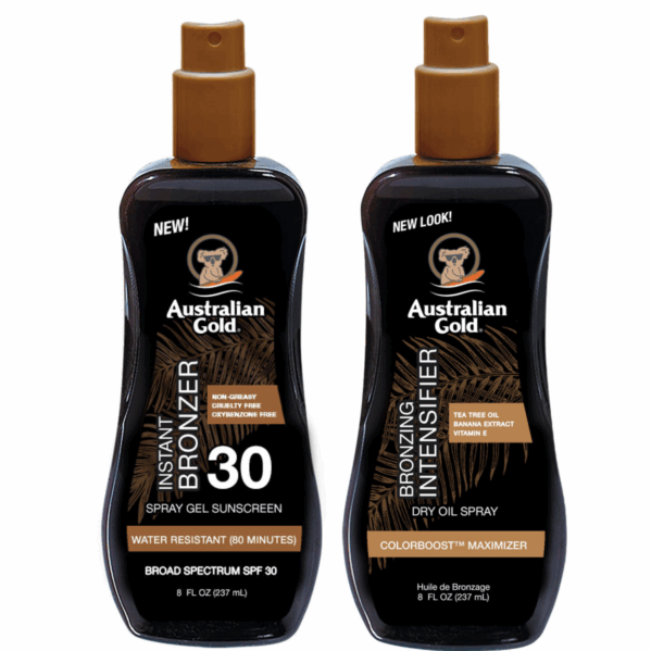 Australian Gold Spray Żel SPF30 + Dry Oil Spray Przyspieszacz Opalania