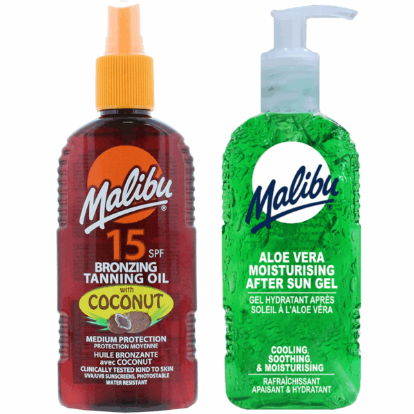 Malibu Olejek Brązujący Z Kokosem SPF15 200ml + Aloe Żel Po Opalaniu 200ml