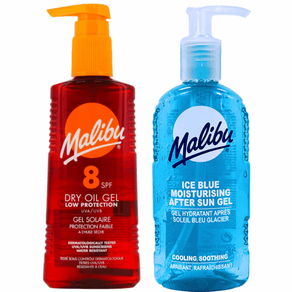 Malibu SPF8 Żel Brązujący Do Opalania 200ml + Ice Blue Żel Po Opalaniu 200ml