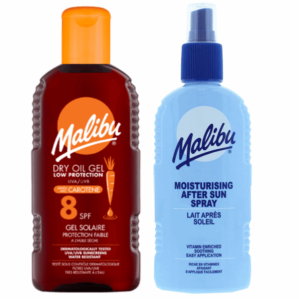 Malibu Suchy Żel Z Karotenem SPF8 200ml + Balsam W Sprayu Po Opalaniu 200ml