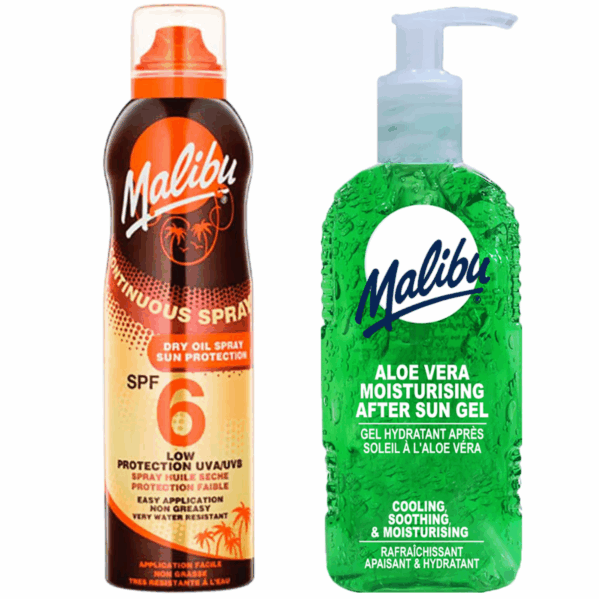 Malibu Suchy Olejek W Aerozolu SPF6 175ml + Aloe Żel Po Opalaniu 200ml