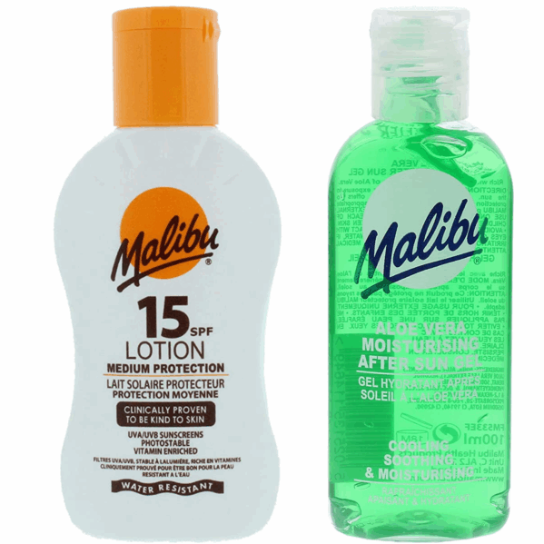 Malibu Wodoodporny Balsam SPF15 100ml + Aloe Po Opalaniu 100ml