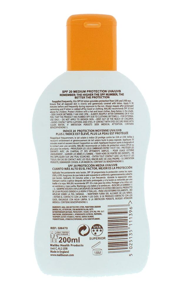 Malibu Protective Lotion SPF20 Wodoodporny Balsam 200ml x2szt - obrazek 3