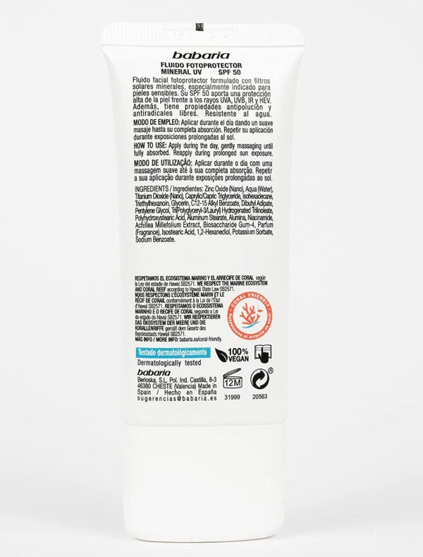 Babaria Sunscreen Fluid Face Cream SPF50 - obrazek 3