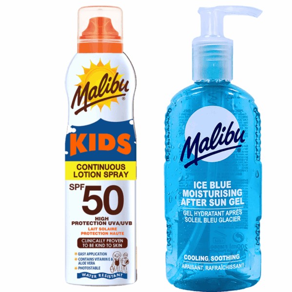 Malibu Mleczko W Aerozolu Dla Dzieci SPF50 175ml + Żel Po Opalaniu 200ml