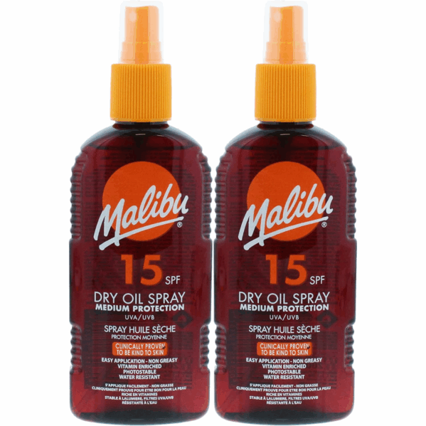 Malibu Dry Oil Spray SPF15 Olejek Brązujący Do Opalania 200ml x2szt