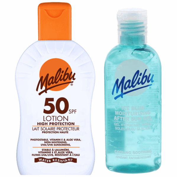 Malibu SPF50 Wodoodporny Balsam 200ml + Żel Po Opalaniu 100ml