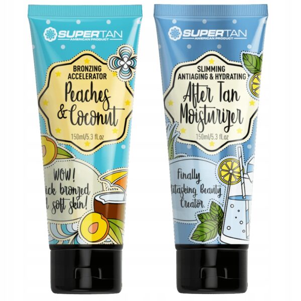 SUPERTAN PEACHES & COCONUT 1x BRONZER Z PRZYSPIESZACZEM 150ml + Balsam After Tan 150ml