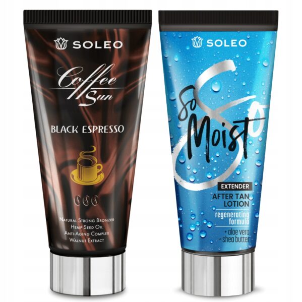 SOLEO BLACK ESPRESSO 150ml MOCNY BRONZER Z + BALSAM PO OPALANIU 150ml