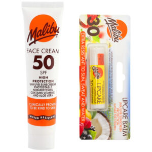 Malibu Total Sun Protection – Przeciwsłoneczny Balsam Do Twarzy SPF50 40 ml & Lip Care Balm SPF30 Lemon 5 g